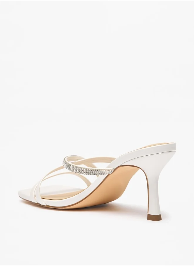 Flora Bella By Shoexpress Women's Embellished Cross Strap Slip-On Sandals with Flared Heels