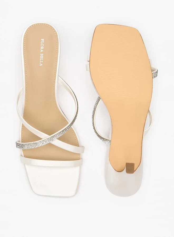 Flora Bella By Shoexpress Women's Embellished Cross Strap Slip-On Sandals with Flared Heels