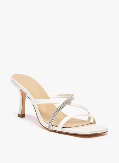 Flora Bella By Shoexpress Women's Embellished Cross Strap Slip-On Sandals with Flared Heels