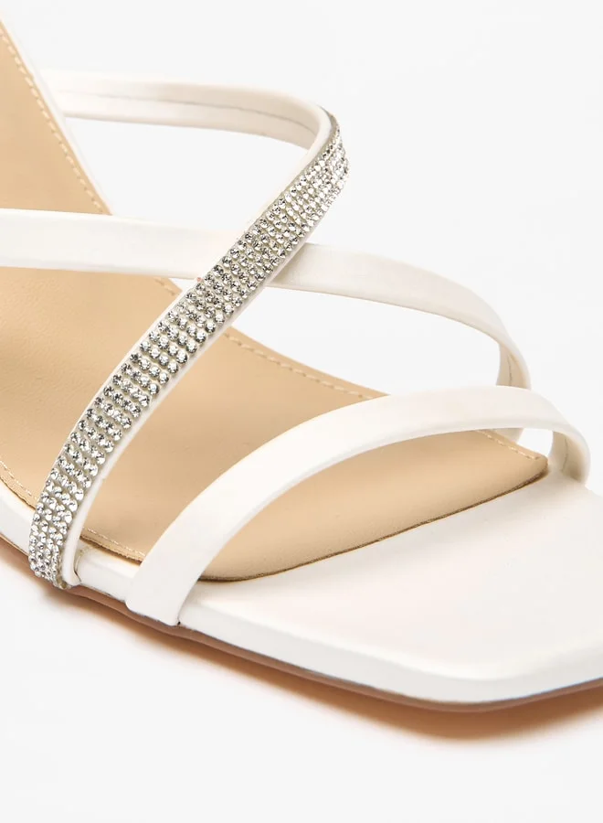 Flora Bella By Shoexpress Women's Embellished Cross Strap Slip-On Sandals with Flared Heels