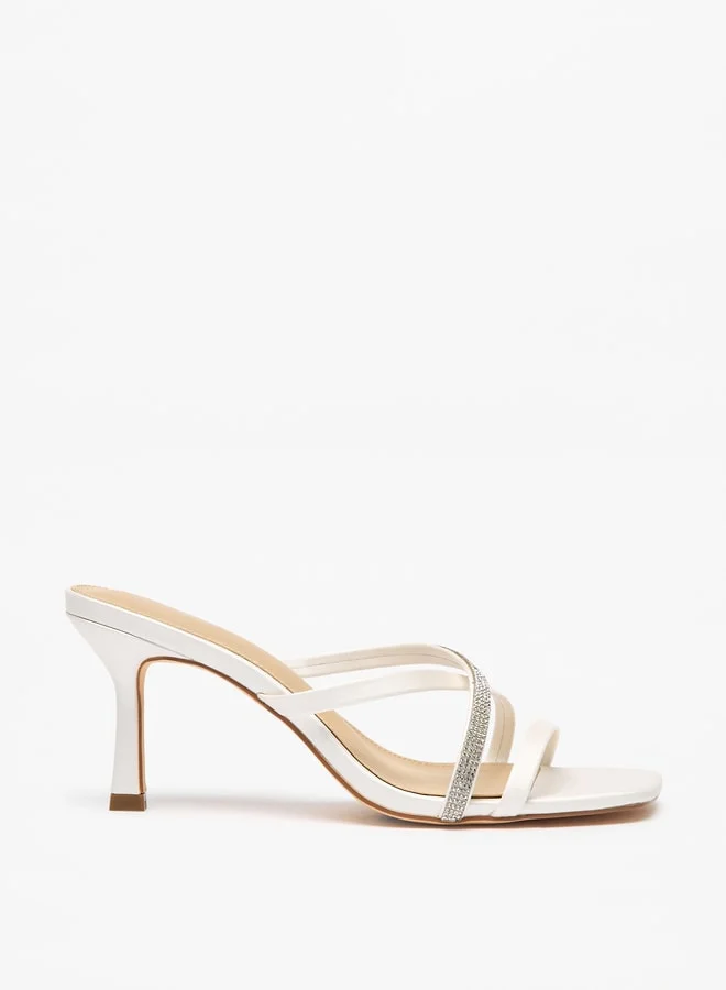 Flora Bella By Shoexpress Women's Embellished Cross Strap Slip-On Sandals with Flared Heels