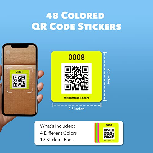 Smart Labels QR Code Stickers Pack of 48 (Neon) Made in USA - QR Code Labels for Storage & Inventory Tracking, Storage Unit Organization, App Stickers for Inventory Organization & Moving Supplies - Image 5