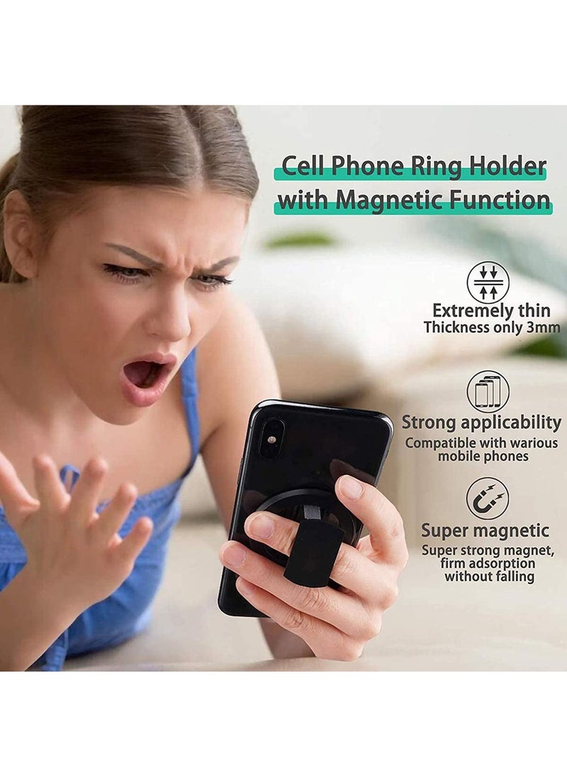 SYOSI - Magnetic Phone Ring Holder, Ultra-Thin 3mm Anti Drop Finger Kickstand Silicone Back Ring Cell Phone Grip Phone Stand for Magnetic Car Mount and Most Smart Phones and Tablets (Black) - Image 1