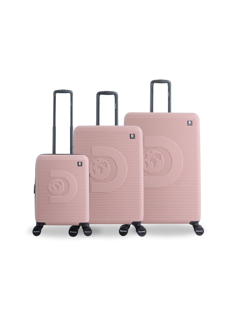 Discovery - Discovery Eclipse ABS Hardside Travel Luggage Set, Durable Lightweight 4 Double Wheel Bag, Extra Secure Combination Lock Suitcase 3 Pcs, Expandable Trolley Small,Medium,Large(20+24+28 Inch)Pink - Image 1