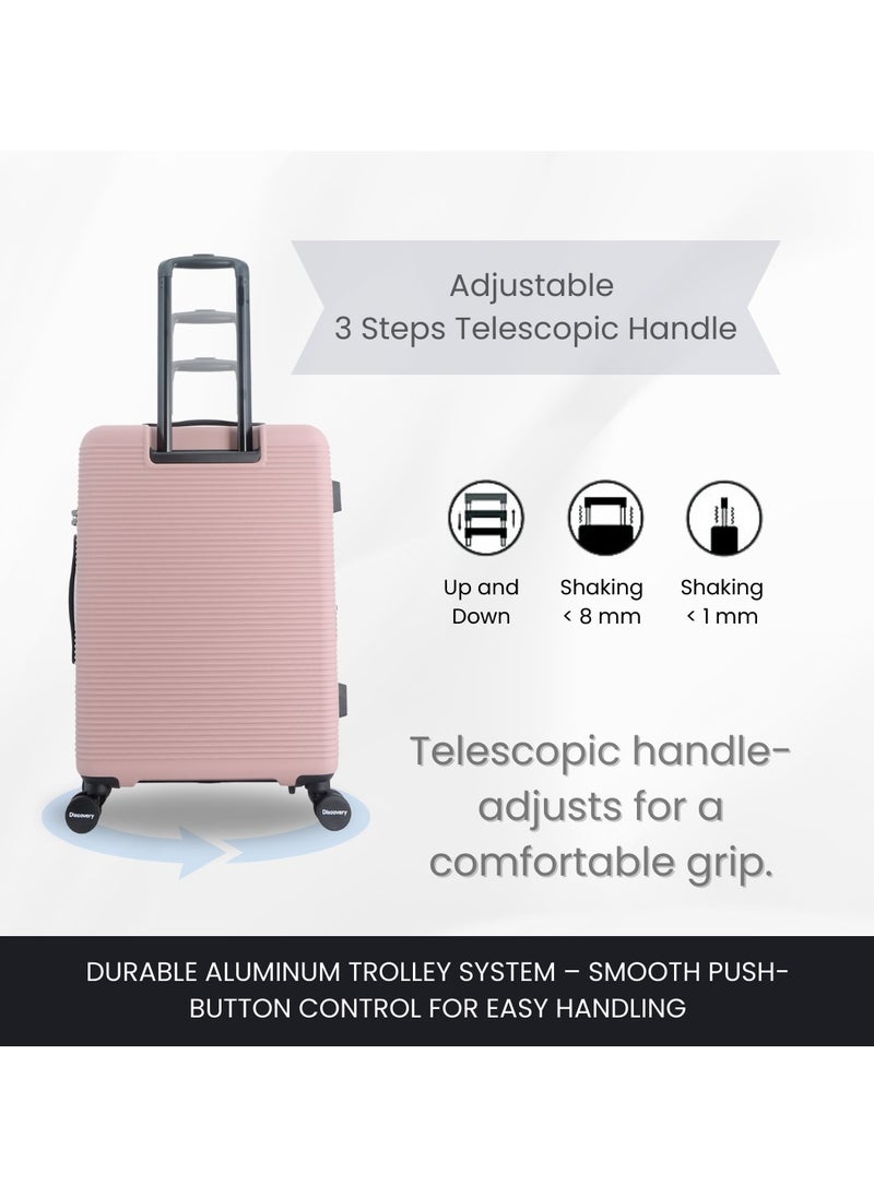 Discovery Eclipse ABS Hardside Travel Luggage Set, Durable Lightweight 4 Double Wheel Bag, Extra Secure Combination Lock Suitcase 3 Pcs, Expandable Trolley Small,Medium,Large(20+24+28 Inch)Pink - pzsku/ZAA36EC26627FC15456F9Z/45/_/1740384439/5346b1d0-b334-4816-9e89-eac14921273a