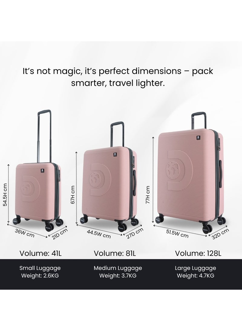 Discovery - Discovery Eclipse ABS Hardside Travel Luggage Set, Durable Lightweight 4 Double Wheel Bag, Extra Secure Combination Lock Suitcase 3 Pcs, Expandable Trolley Small,Medium,Large(20+24+28 Inch)Pink - Image 1