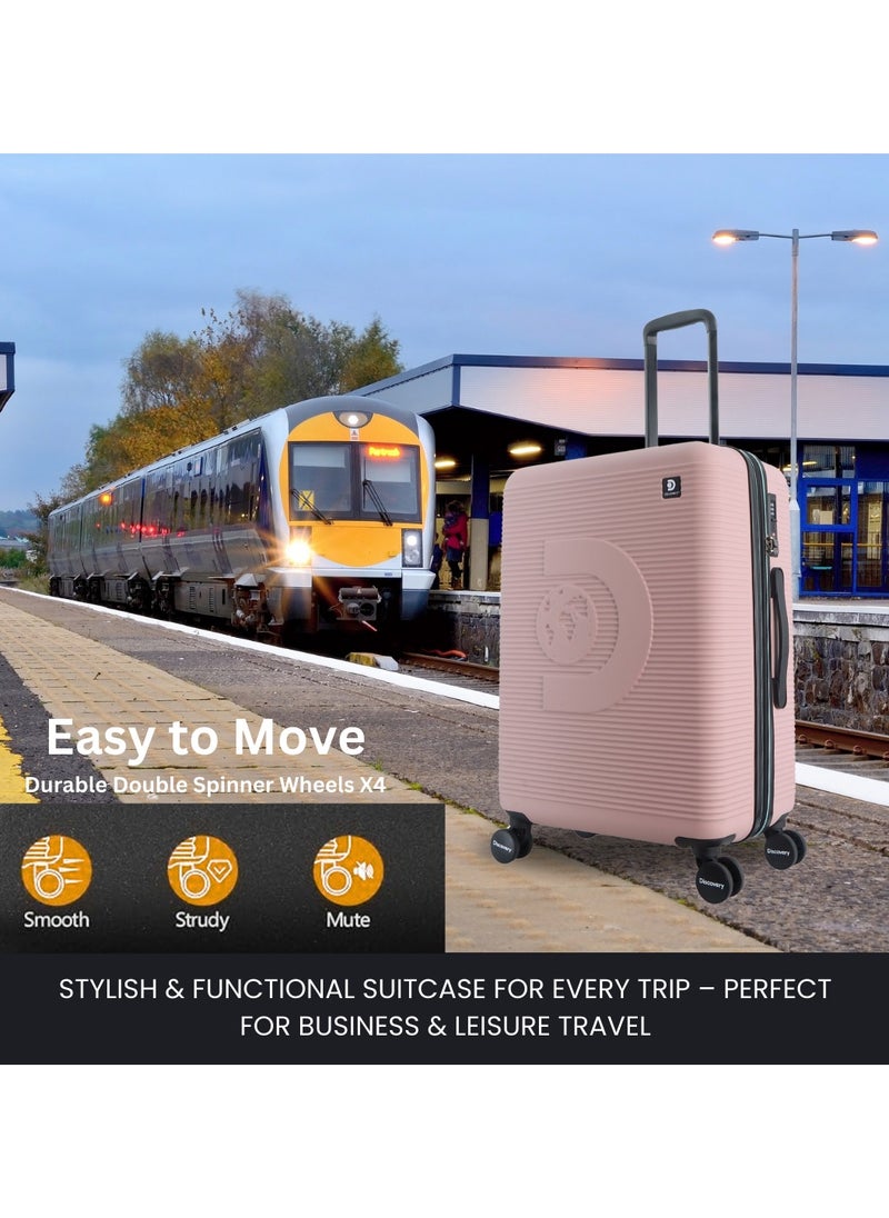Discovery - Discovery Eclipse ABS Hardside Travel Luggage Set, Durable Lightweight 4 Double Wheel Bag, Extra Secure Combination Lock Suitcase 3 Pcs, Expandable Trolley Small,Medium,Large(20+24+28 Inch)Pink - Image 1