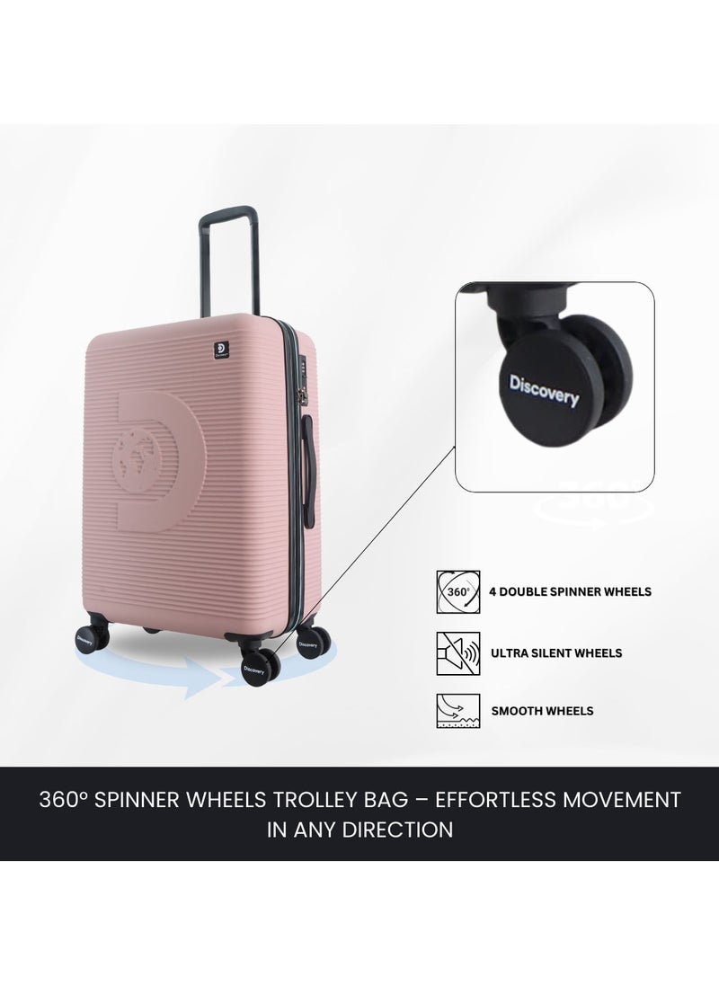 Discovery - Discovery Eclipse ABS Hardside Travel Luggage Set, Durable Lightweight 4 Double Wheel Bag, Extra Secure Combination Lock Suitcase 3 Pcs, Expandable Trolley Small,Medium,Large(20+24+28 Inch)Pink - Image 1
