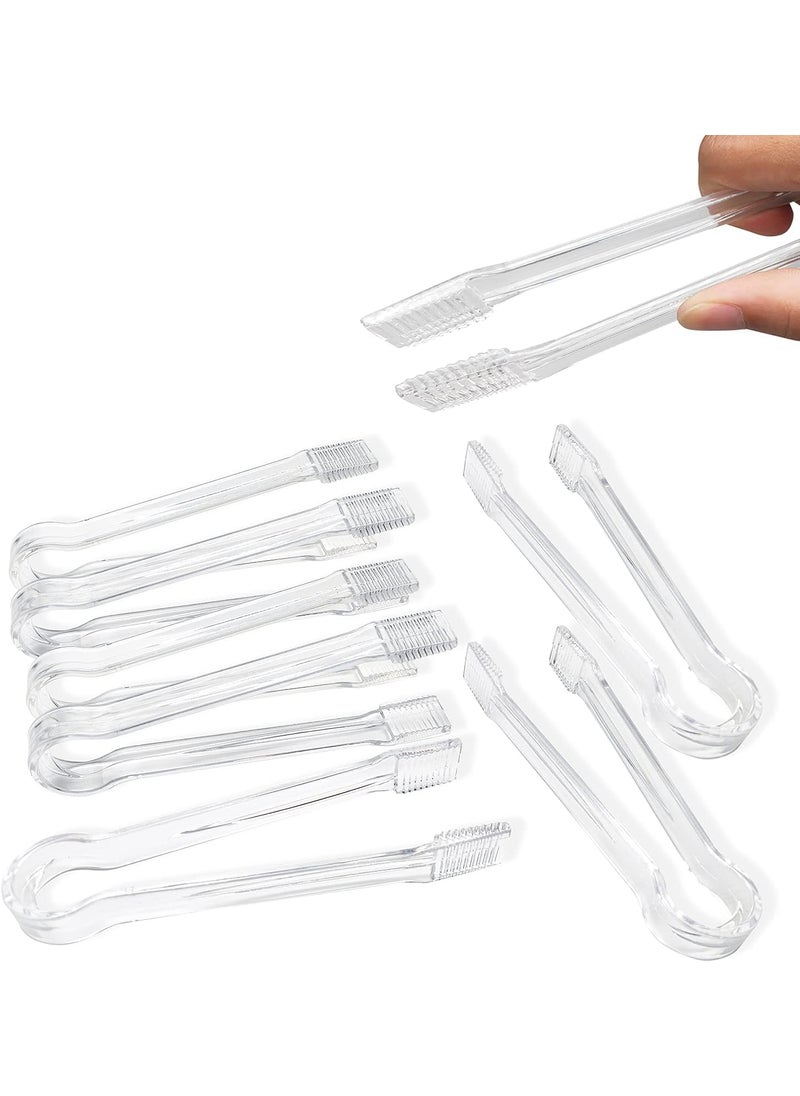 MFDSJ 8 Pcs Plastic Buffet Serving Tongs Clear Kitchen Tongs 63 Inch Small Ice Tongs for Tea and Coffee Party Catering Appetizers Salad Desserts Sandwich 