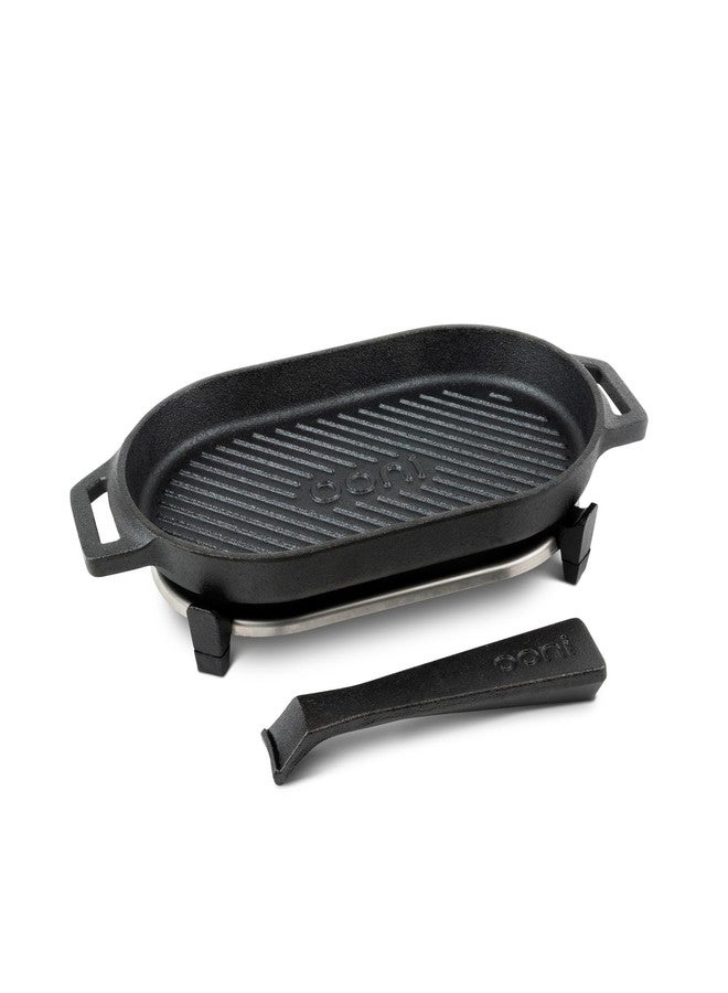 ooni Cast Iron Grizzler Pan - Grill Frying Pan, 12" x 6" Griddle Plate with Removable Handle and Stainless Steel Trivet, Pre-Seasoned Non-Stick Oven Safe Cookware, Pizza Oven and BBQ Accessories - Image 2