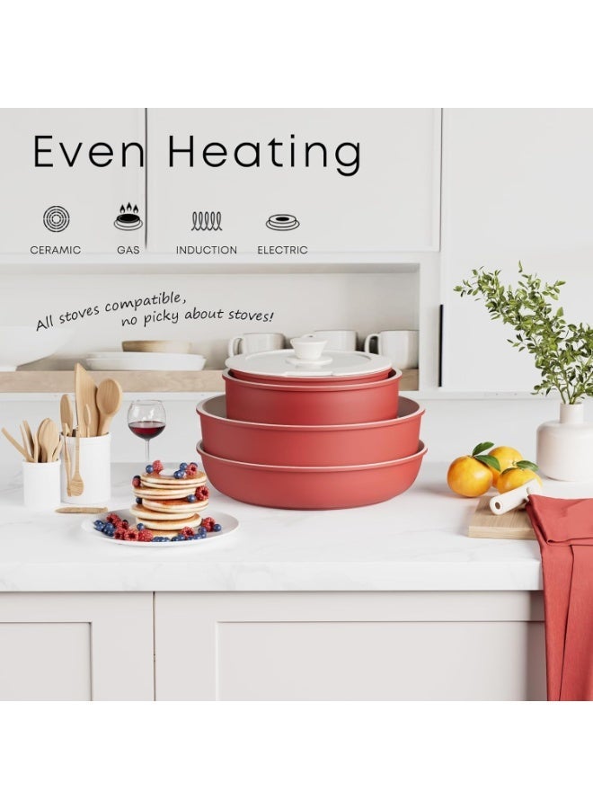 Caannasweis 14 Pieces Detachable Nonstick Cookware Set - Stackable Induction Pots and Pans With Removable Handles, Dishwasher Safe - For RV Camping, Compatible with Induction Cookers Gas And Electric Stoves All Stoves，Oven and Stovetop Use, Red - Image 5