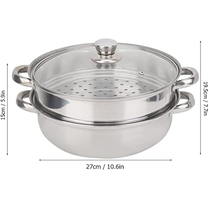 rayihni 2Layer Pot Cooker Double Boiler Stainless Steel Pot 27Cm Food Grade With Glass Lid  Thickened Handle For Even Heating - Image 3