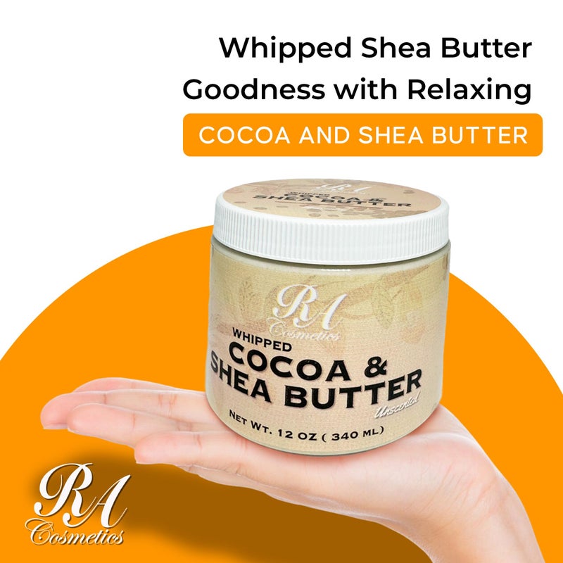RA COSMETICS Whipped Cocoa & Shea Butter, Unscented - 12oz | 100% Pure & Natural Skin Moisturizer with Coconut Oil | Vitamin-Rich Body Butter for Soft, Supple, and Radiant Skin & Healthy Hairs - Image 2