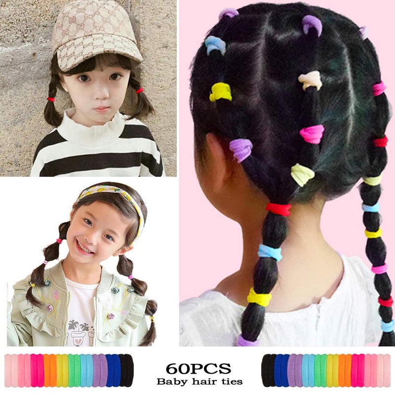 J-MEE 60 Pcs Baby Hair Ties for Toddlers Kids and Girls with 10 Cute Colors - Mini Seamless Elastic Hair Bands Small Ponytail Holder (Diameter 1.25Inch) - Image 1