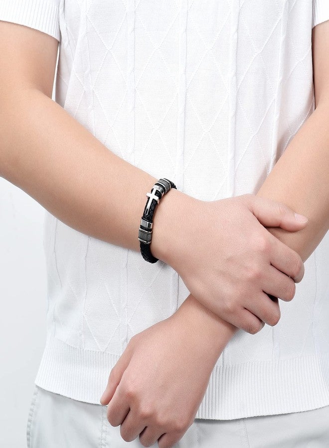 Minicremation Urn Bracelet for Ashes Genuine Leather Cross Cremation Jewelry Keepsake Bangles for Human Pet Memorial Urn Locket(Silver 22cm) - Image 5
