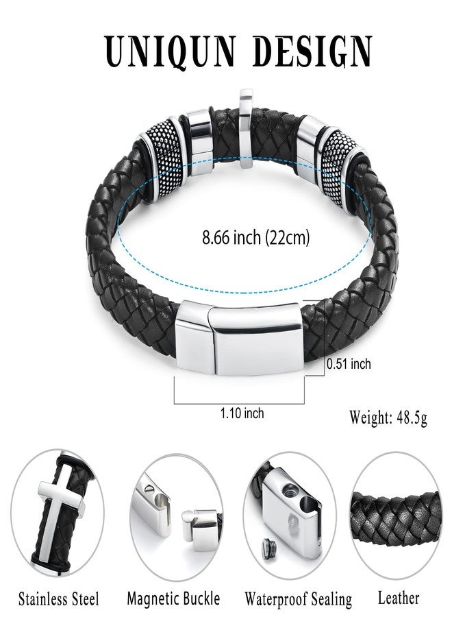 Minicremation Urn Bracelet for Ashes Genuine Leather Cross Cremation Jewelry Keepsake Bangles for Human Pet Memorial Urn Locket(Silver 22cm) - Image 2