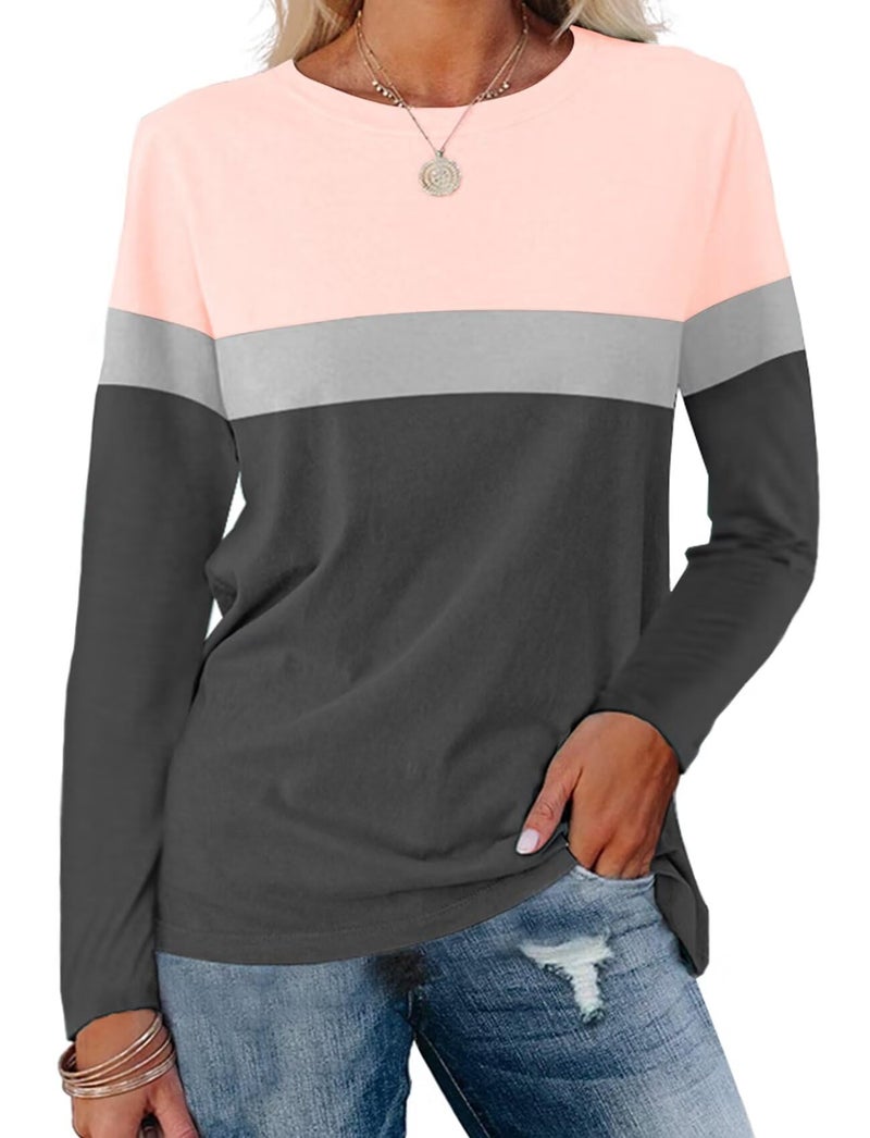 Minetom Women's Color Block Tunic Tops Casual Long Sleeve Shirts Round Neck Pullover - Image 1