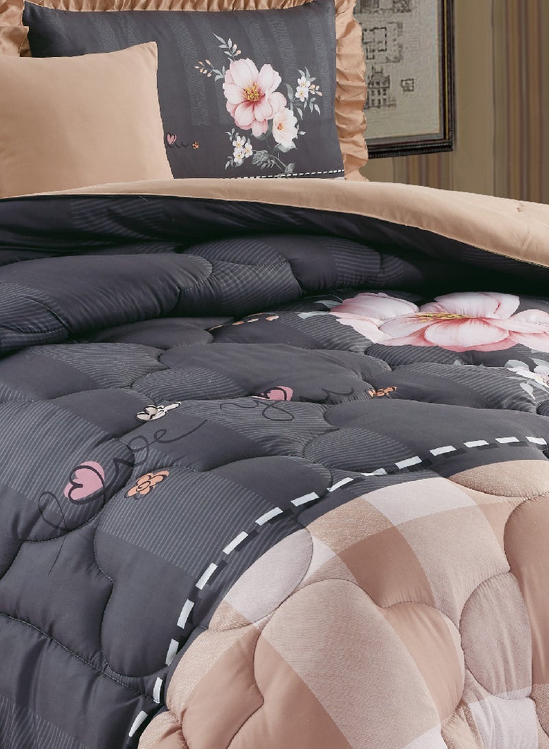 Moon Bed In A Bag Medium Filling King Size Comforter Set, 10 Pcs Floral Bedding Set Size 220 X 240 Cm with Comforter, Quilted Bed Skirt, Pillowcases, Cushion & Bedroom Slipper, Multicolor  - Image 4