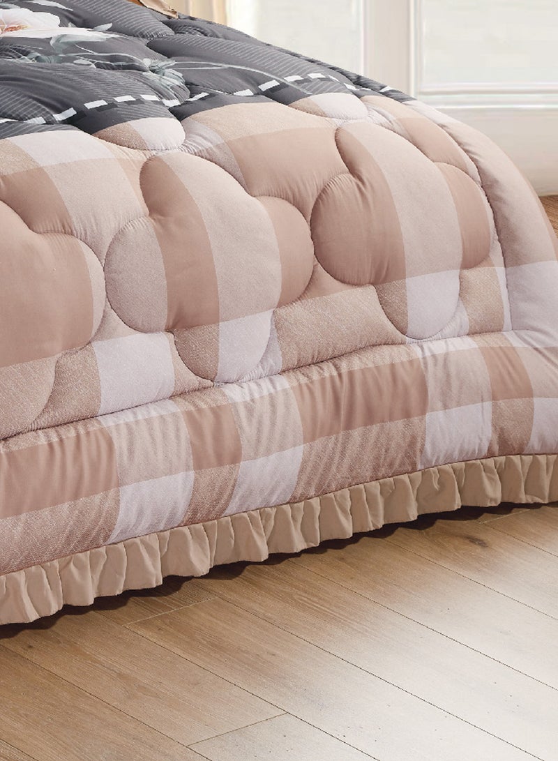 Moon Bed In A Bag Medium Filling King Size Comforter Set, 10 Pcs Floral Bedding Set Size 220 X 240 Cm with Comforter, Quilted Bed Skirt, Pillowcases, Cushion & Bedroom Slipper, Multicolor  - Image 5