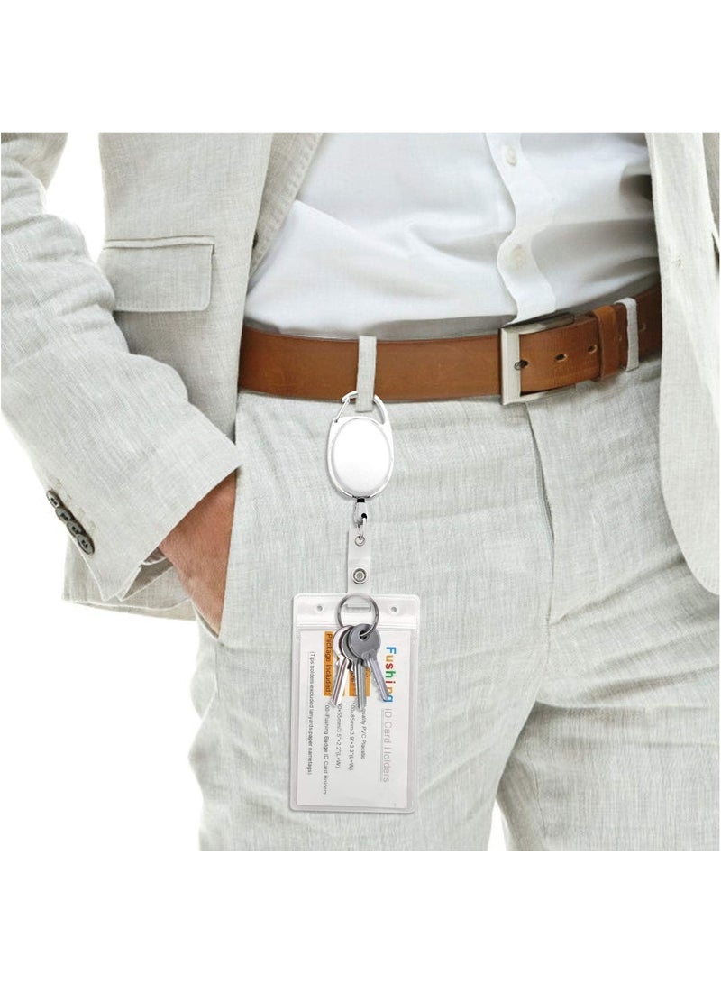 MARKQ [عبوة من 5] حامل شارة قابل للسحب باللون الأبيض مع مشبك بكرة - حامل بطاقة هوية متين للعمل، المكتب، المدرسة، وإكسسوارات سلسلة المفاتيح - Image 2