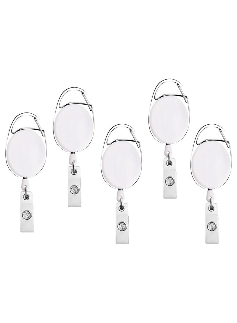 MARKQ [عبوة من 5] حامل شارة قابل للسحب باللون الأبيض مع مشبك بكرة - حامل بطاقة هوية متين للعمل، المكتب، المدرسة، وإكسسوارات سلسلة المفاتيح - Image 1