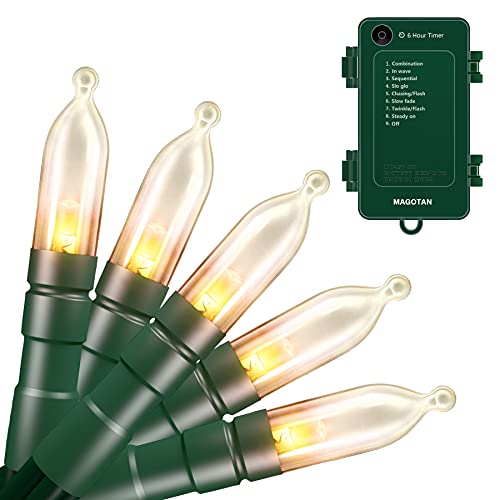 MAGOTAN Christmas Timers - Battery Operated LED Lights Outdoor Timer, Waterproof, Warm White, 100 LEDs, 8 Modes, Clear Mini Lights Set for Wedding Party, Home Garden Wreath - Image 1
