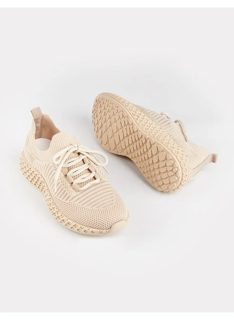 Cabani Beige Lace-Up Women's Sneakers