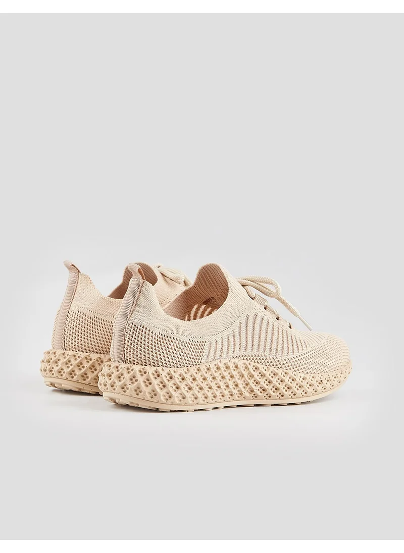 Cabani Beige Lace-Up Women's Sneakers