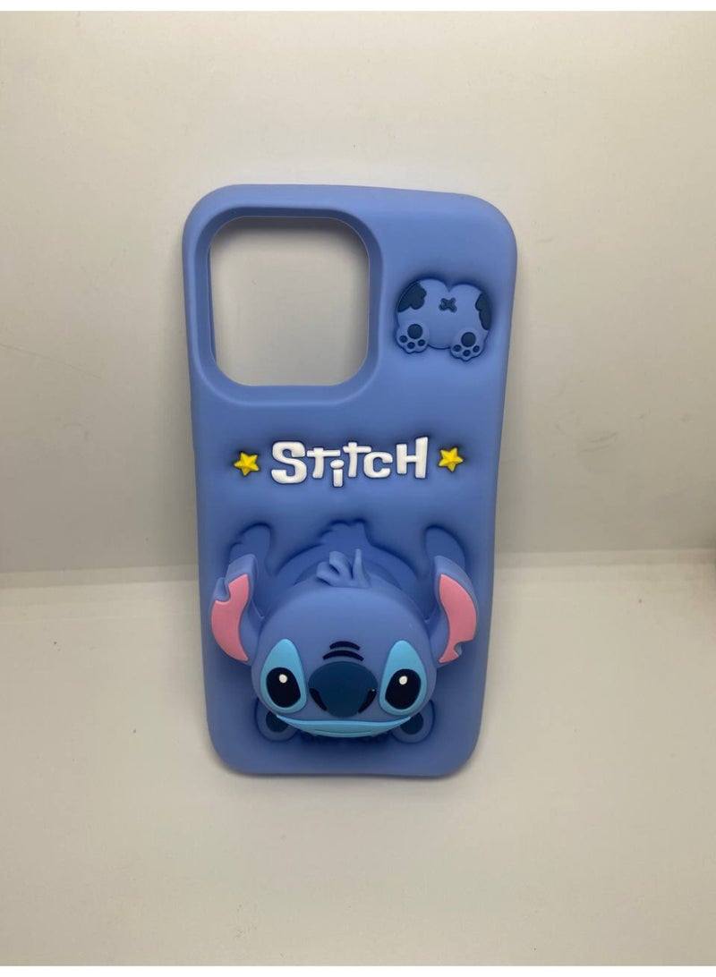 3D Cartoon Case for iPhone 14 Pro Max / 15 Pro Max, All-Round Protection, Anti-Slip Cover (Stitch Blue With PoP Socket) - Image 4