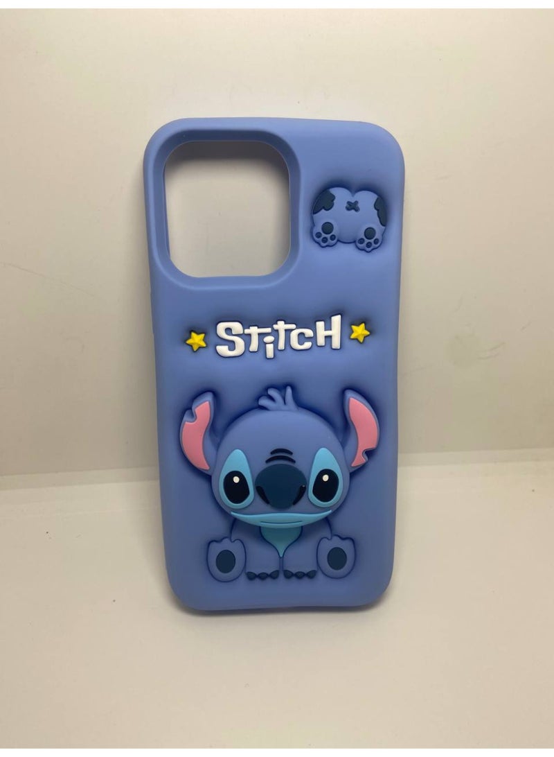 3D Cartoon Case for iPhone 14 Pro Max / 15 Pro Max, All-Round Protection, Anti-Slip Cover (Stitch Blue With PoP Socket) - Image 3