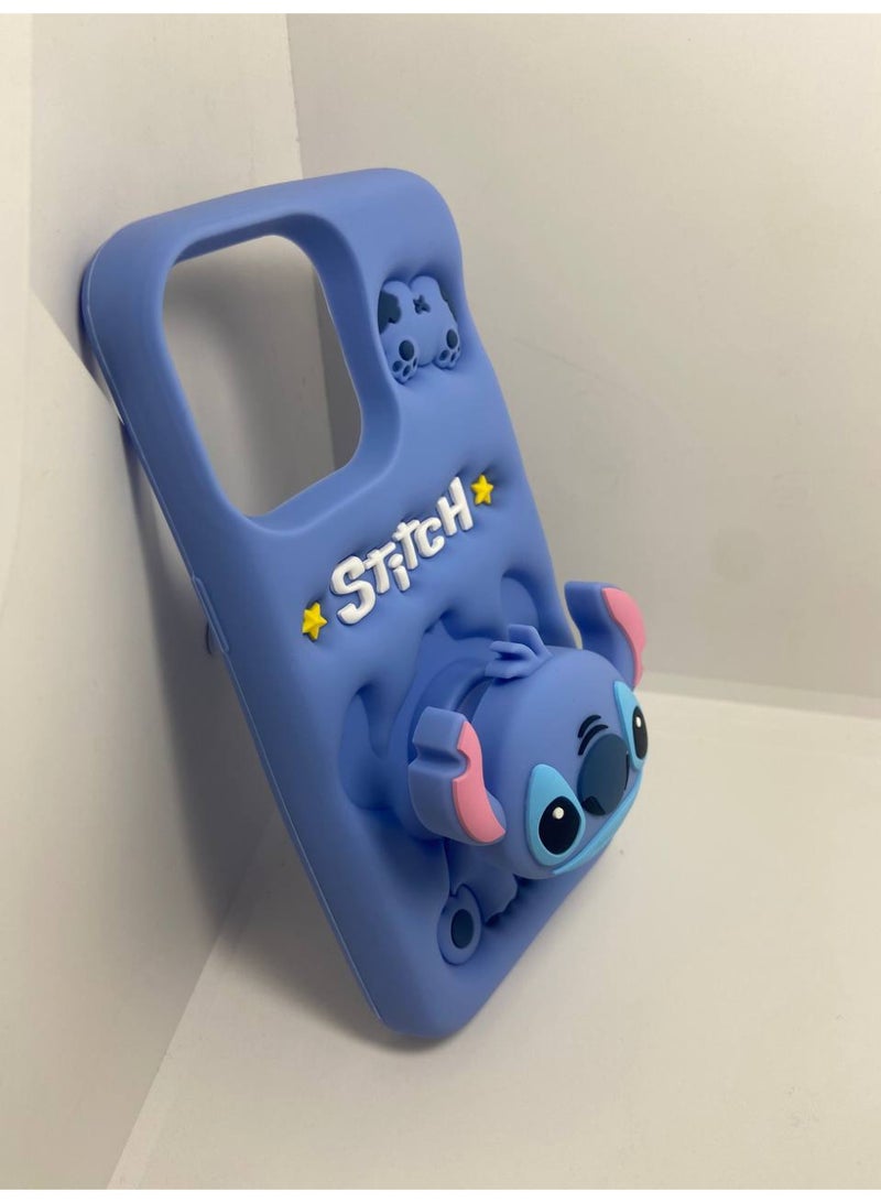 3D Cartoon Case for iPhone 14 Pro Max / 15 Pro Max, All-Round Protection, Anti-Slip Cover (Stitch Blue With PoP Socket) - Image 5