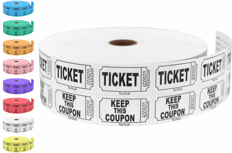 Tacticai 2000 Raffle Tickets, White (1 of 8 Colors), Double Roll, Tickets for Events, Entry, Class Reward, Fundraiser & Prizes - Image 1