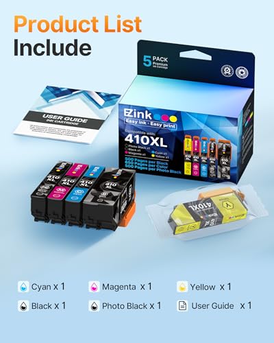E-Z Ink خراطيش حبر E-Z Ink 410 المعاد تصنيعها لطابعات Epson 410 410XL حزمة 5 تعمل مع Expression XP-7100 XP-640 XP-830 XP-530 XP-630 XP-635 (أسود، أزرق، أرجواني، أصفر، أسود فوتوغرافي) - Image 5