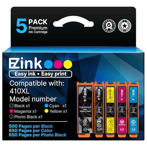 E-Z Ink خراطيش حبر E-Z Ink 410 المعاد تصنيعها لطابعات Epson 410 410XL حزمة 5 تعمل مع Expression XP-7100 XP-640 XP-830 XP-530 XP-630 XP-635 (أسود، أزرق، أرجواني، أصفر، أسود فوتوغرافي) - Image 1