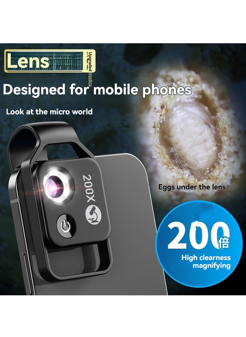 M MIAOYAN - New Portable 200x Mobile Phone Microscope, HD Magnifier with LED Light, Universal Clip-On Design - Image 1
