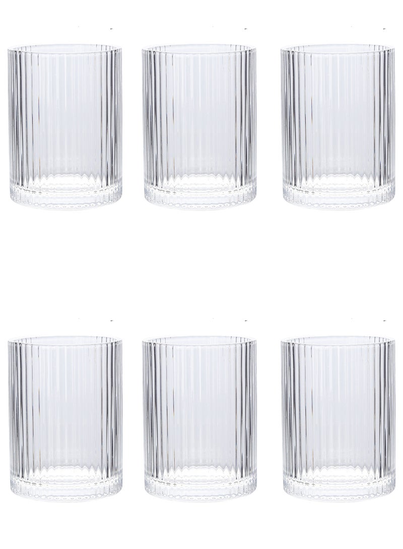 6 أكواب شرب شفافة مضلعة بقاعدة سميكة سعة 250 مل - أكواب زجاجية بتصميم مخطط عمودي لتقديم المشروبات والاستخدام اليومي - Image 1