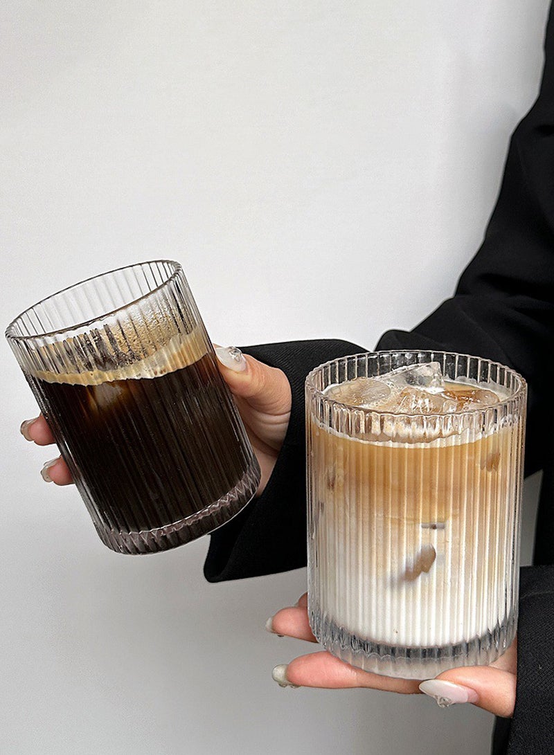 6 أكواب شرب شفافة مضلعة بقاعدة سميكة سعة 250 مل - أكواب زجاجية بتصميم مخطط عمودي لتقديم المشروبات والاستخدام اليومي - Image 5