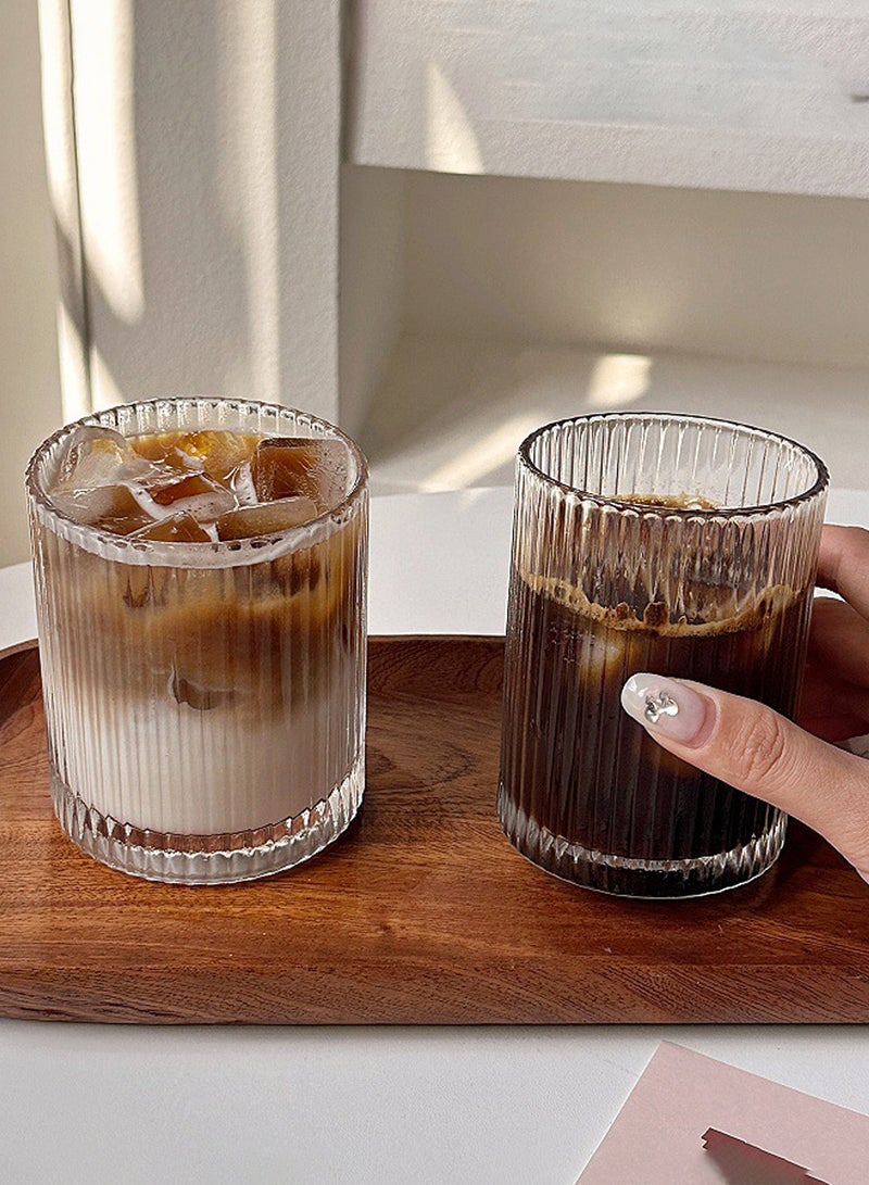 6 أكواب شرب شفافة مضلعة بقاعدة سميكة سعة 250 مل - أكواب زجاجية بتصميم مخطط عمودي لتقديم المشروبات والاستخدام اليومي - Image 3