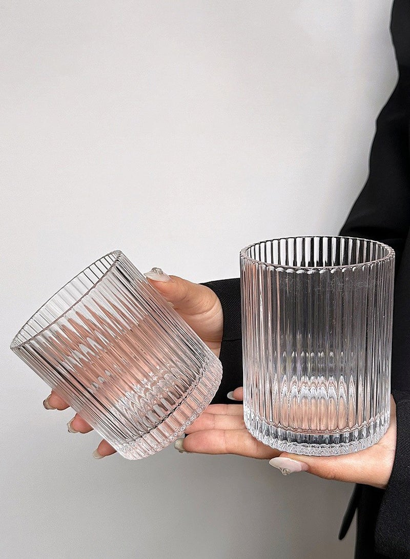 6 أكواب شرب شفافة مضلعة بقاعدة سميكة سعة 250 مل - أكواب زجاجية بتصميم مخطط عمودي لتقديم المشروبات والاستخدام اليومي - Image 4