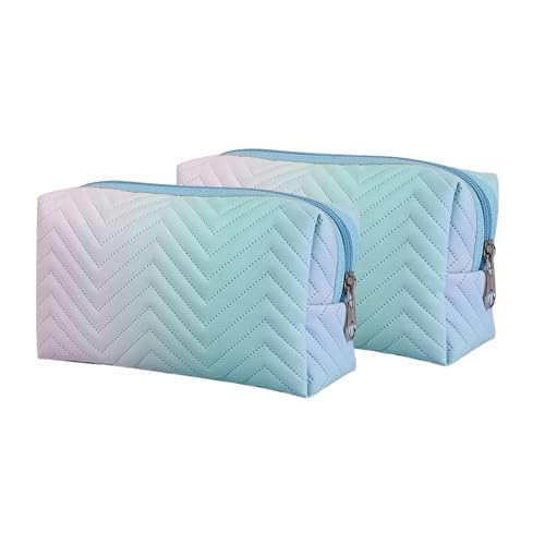 Gowloz Quilted Rainbow Cosmetic Makeup Bag | Premium PU Leather Travel Organizer Pouch with Zipper | Waterproof Toiletry & Beauty Storage Bag for Women & Girls (Pack of 2) - Image 1