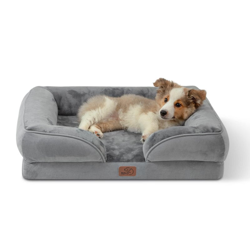 Bedsure Orthopedic Dog Bed Medium Size Dogs - Washable Small Medium Dog Cat Bed Waterproof, Comfort Cats Couch Sofa with Washable Removable Cover, Pets Bed with Nonskid Bottom, Grey, 28" - Image 1