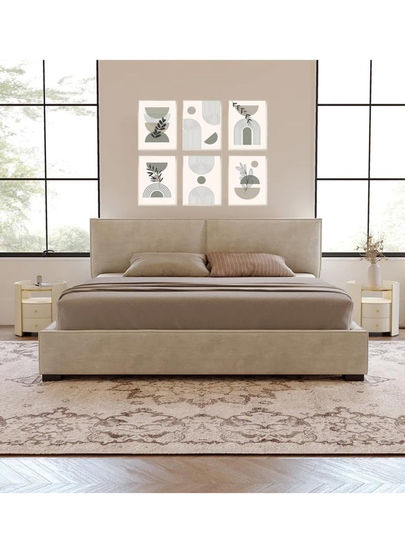 Karnak Samantha Platform Bed - Beige Velvet Upholstered Bed Frame For Bedroom Furniture Size 150x200cm - Image 1