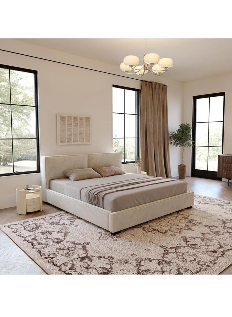 Karnak Samantha Platform Bed - Beige Velvet Upholstered Bed Frame For Bedroom Furniture Size 150x200cm - Image 3