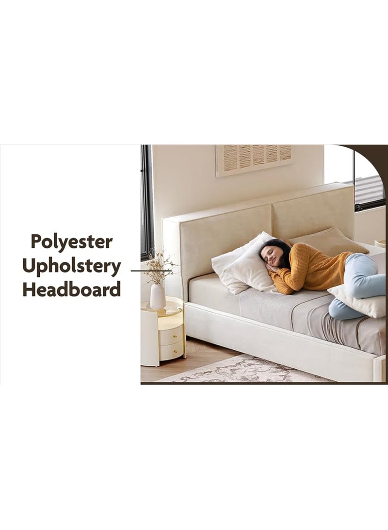 Karnak Samantha Platform Bed - Beige Velvet Upholstered Bed Frame For Bedroom Furniture Size 150x200cm - Image 5