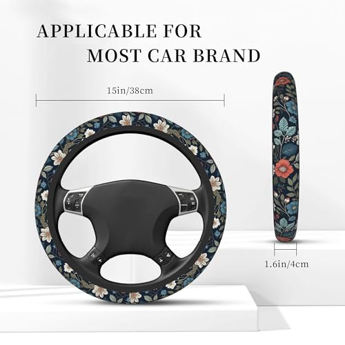 CTVSLFU Steering Wheel Cover Universal Fit Car Interior Accessories for Women Men 15 Inch Breathable Anti Slip Odorless Neoprene Steering Wheel Cover for Car Decor Protector - Vintage Colorful Flowers 014 - Image 3