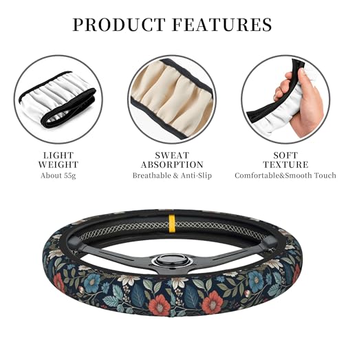 CTVSLFU Steering Wheel Cover Universal Fit Car Interior Accessories for Women Men 15 Inch Breathable Anti Slip Odorless Neoprene Steering Wheel Cover for Car Decor Protector - Vintage Colorful Flowers 014 - Image 2