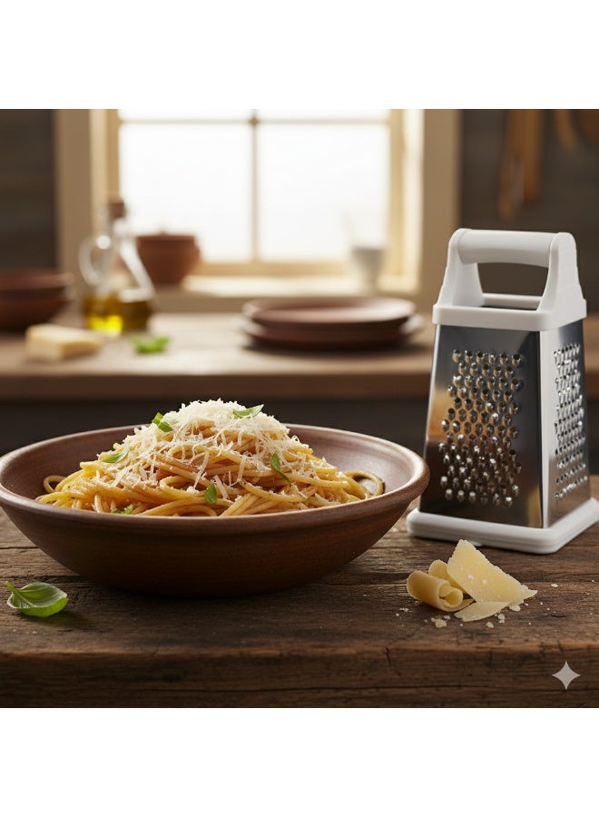 Fissman 8" 4-Sided Grater Stainless Steel, Multipurpose Kitchen Tool for Cheese, Vegetables, Fruits, and Zest, Durable Sharp Blades for Everyday Food Preparation and Cooking Use - Image 2