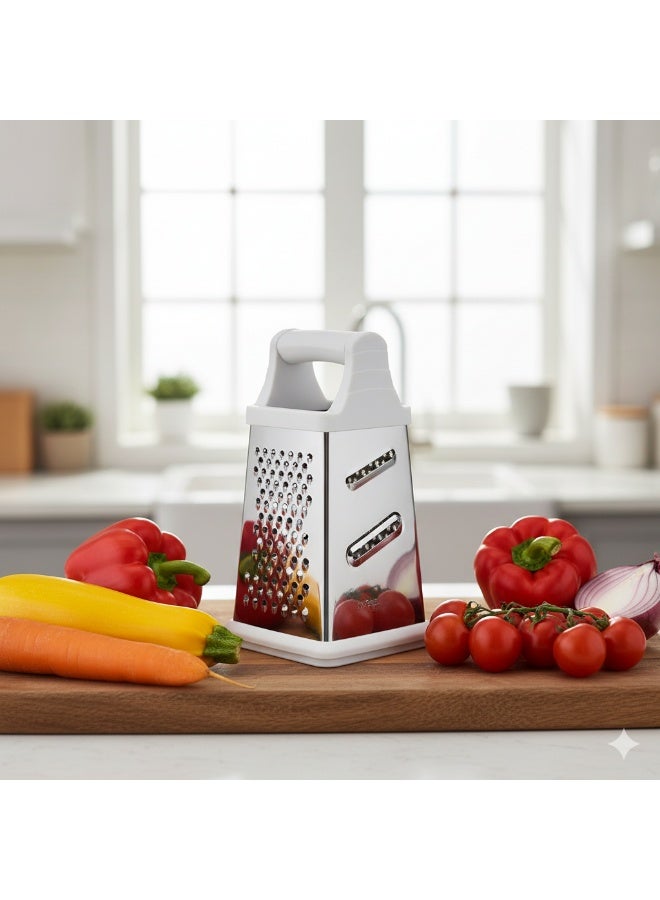 Fissman 8" 4-Sided Grater Stainless Steel, Multipurpose Kitchen Tool for Cheese, Vegetables, Fruits, and Zest, Durable Sharp Blades for Everyday Food Preparation and Cooking Use - Image 1