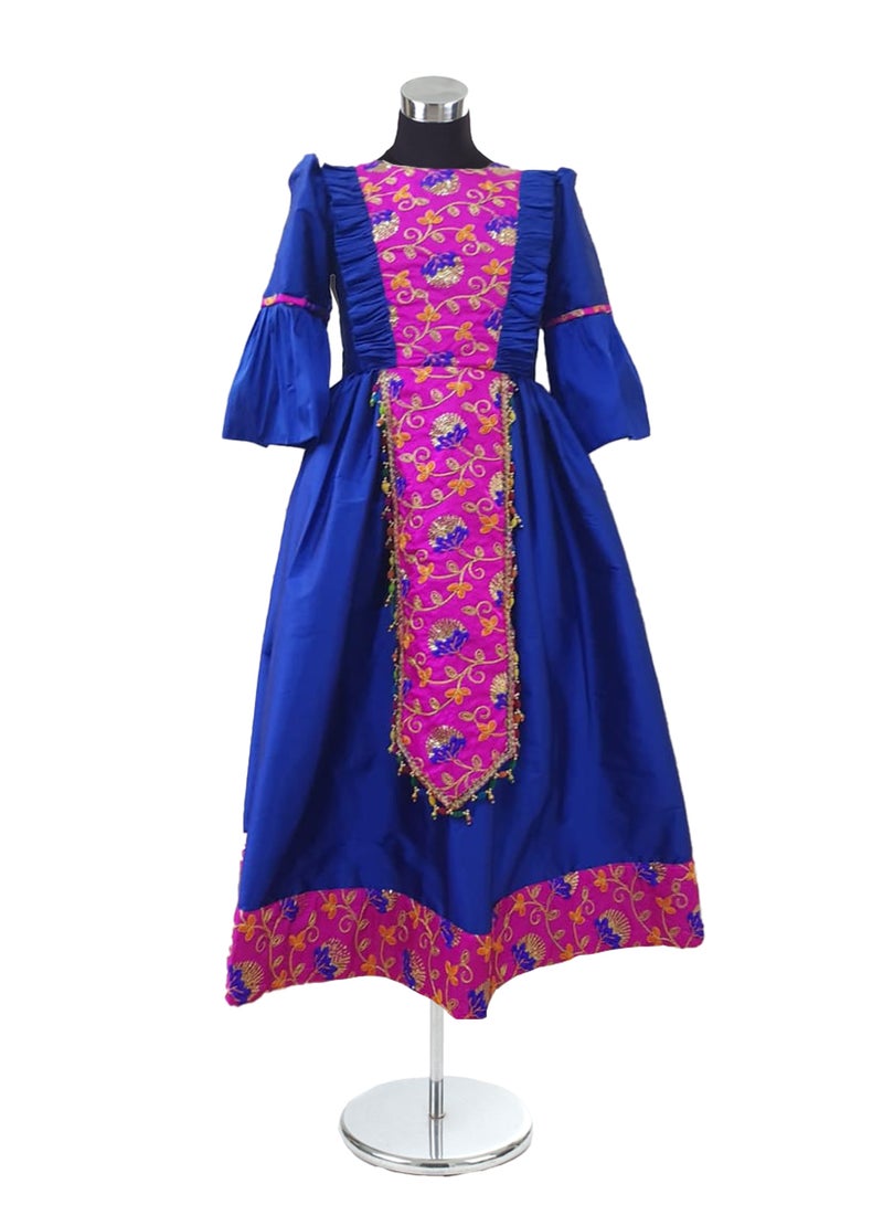 Lamora Haq Al Laila Collection Qarqaan Dress for Girls | Long Maxi Dress with Exquisite Embroidery | Perfect for Traditional and National Occasions, Complete with a Complimentary Soft Crepe-Lined Bag.  - Image 1