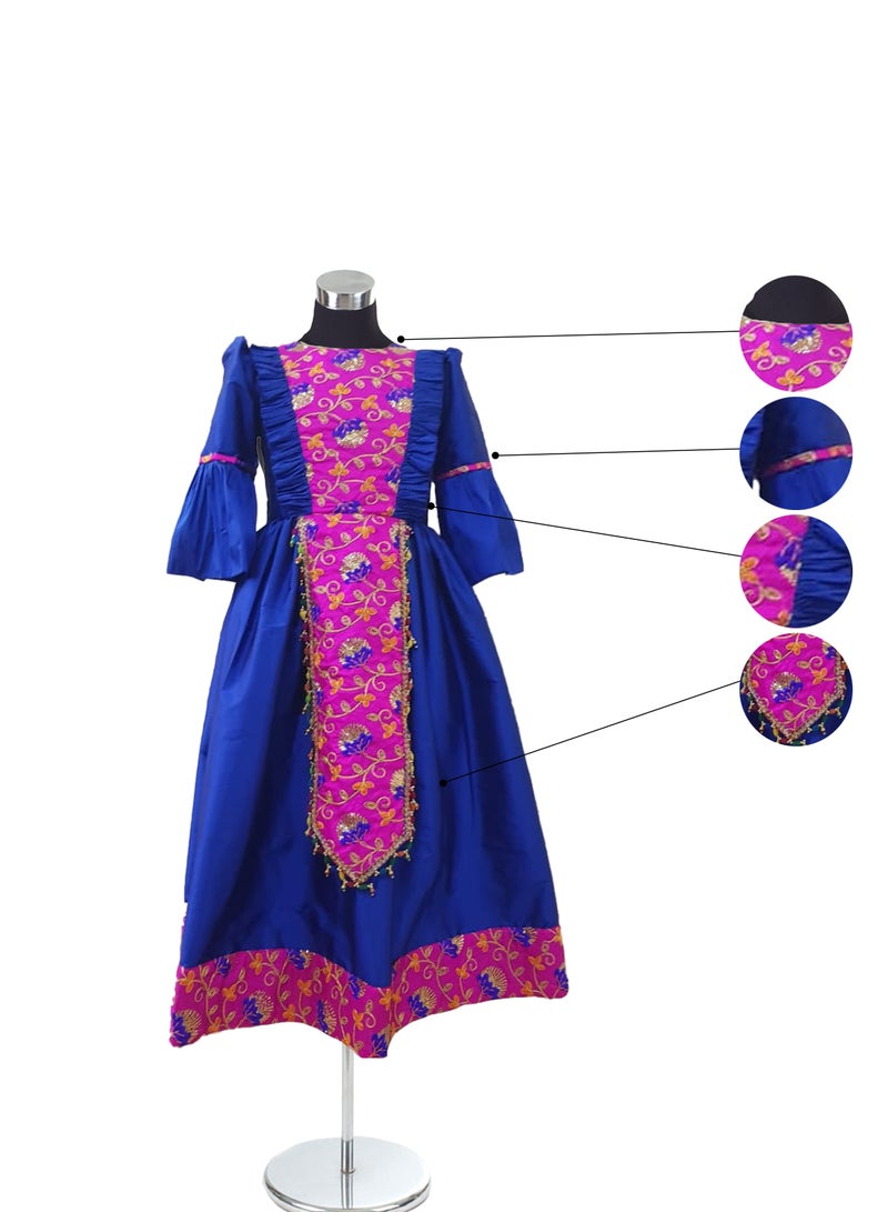 Lamora Haq Al Laila Collection Qarqaan Dress for Girls | Long Maxi Dress with Exquisite Embroidery | Perfect for Traditional and National Occasions, Complete with a Complimentary Soft Crepe-Lined Bag.  - Image 4
